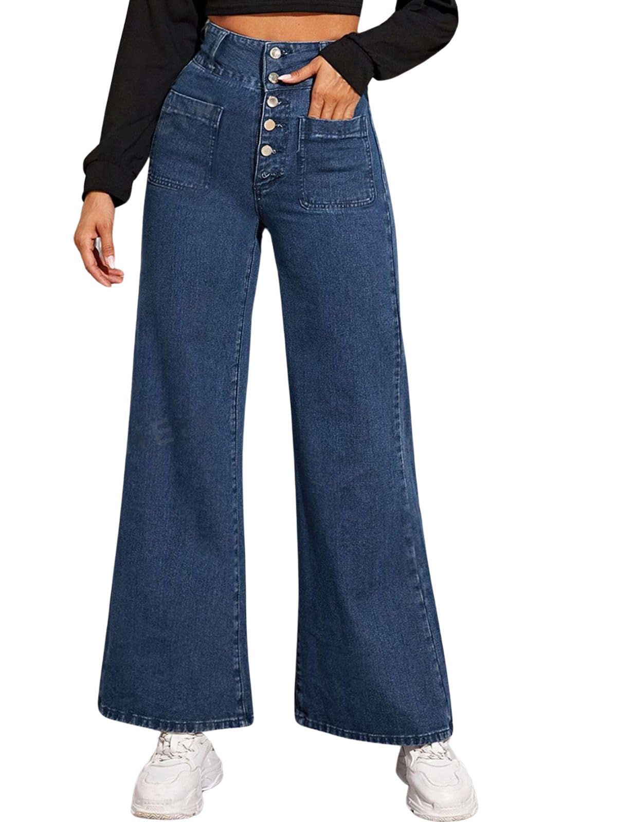 GRECIILOOKS High Waist Jeans for Women – Wide Leg Straight Fit Denim | Baggy Cargo Style Casual Pants for Girls & Daily College Wear
