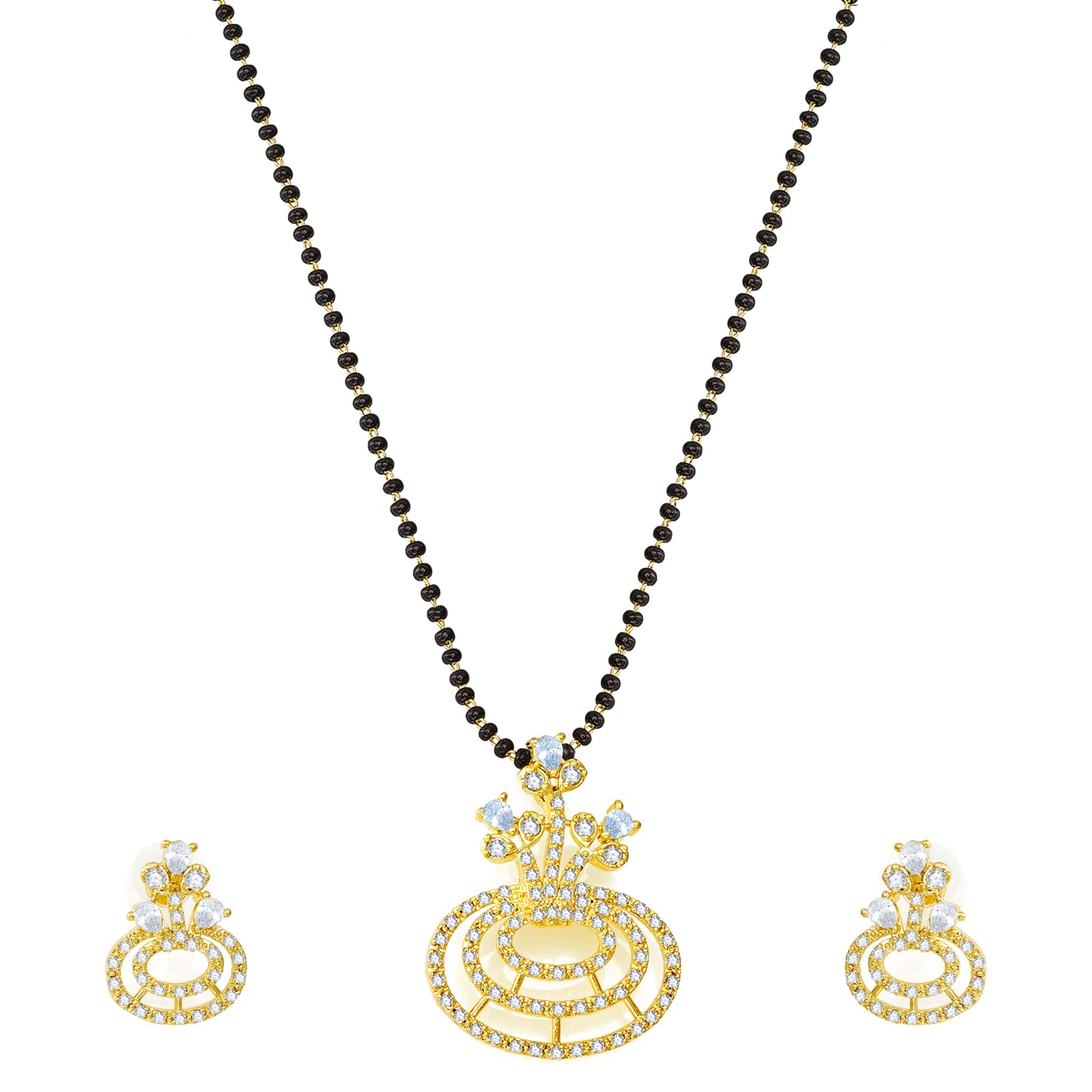 Aadita Gold Plated Black and White Stone Studded and Beaded Mangalsutra For Women With Earrings - MS2767-image-37
