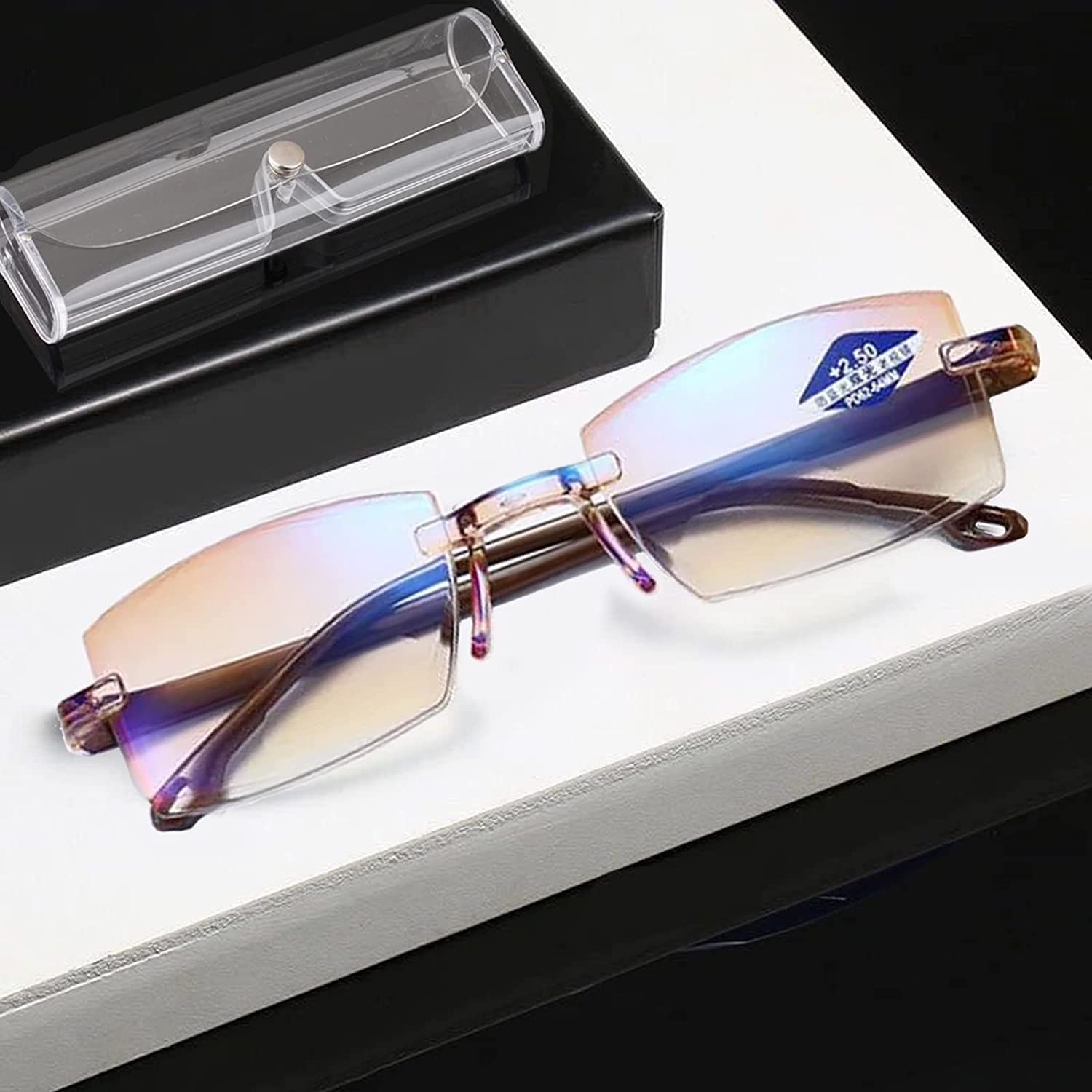OVNMFH Sapphire High Hardness Anti-blue Progressive Far And Near Dual-Use Reading Glasses, Ultralight Reading Glasses for Women&Men (Teal,'+1.5)
