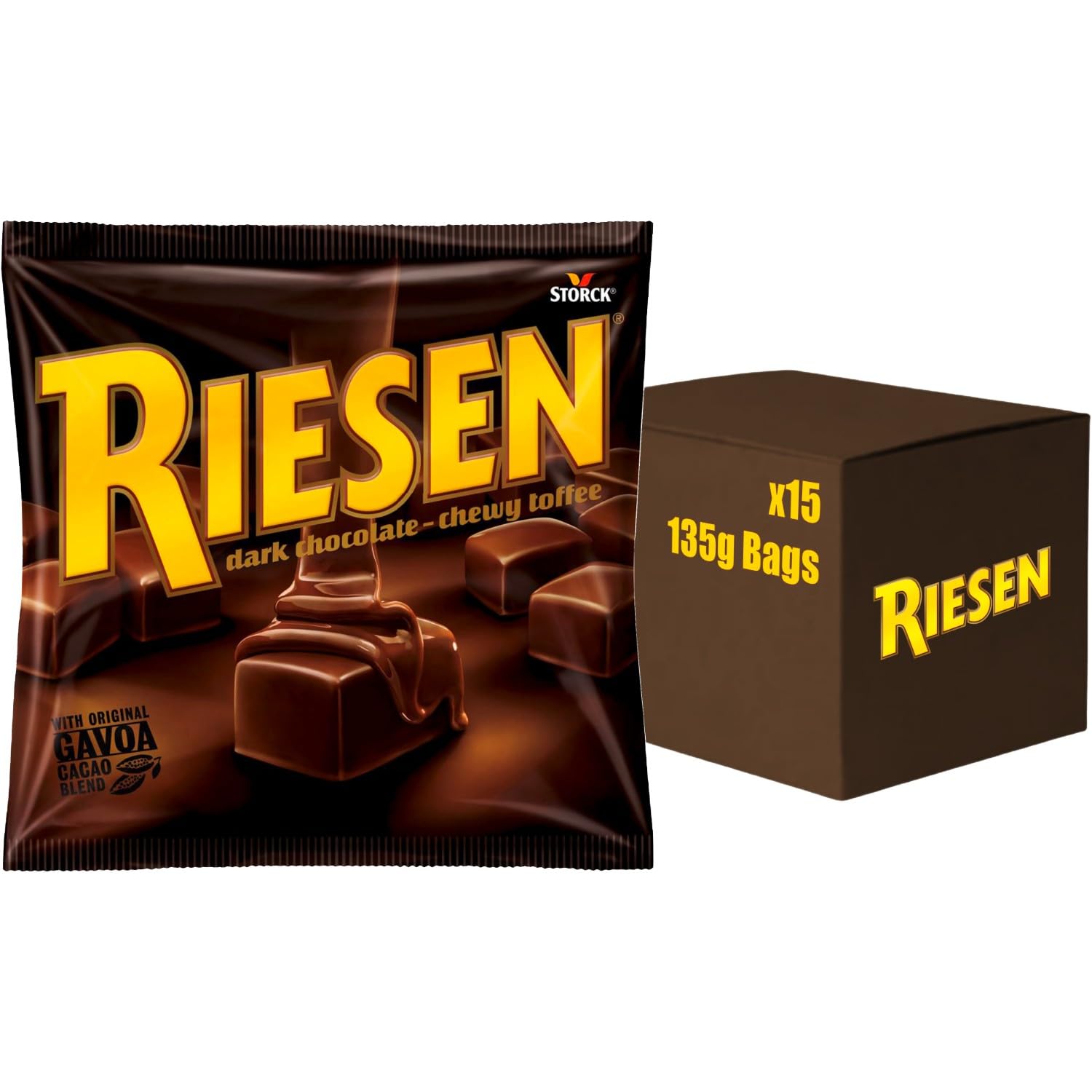Riesen Dark Chocolate Covered Chewy Toffee, Rich & Indulgent Chewy Caramel in Dark Chocolate, 135 g (Pack of 15)