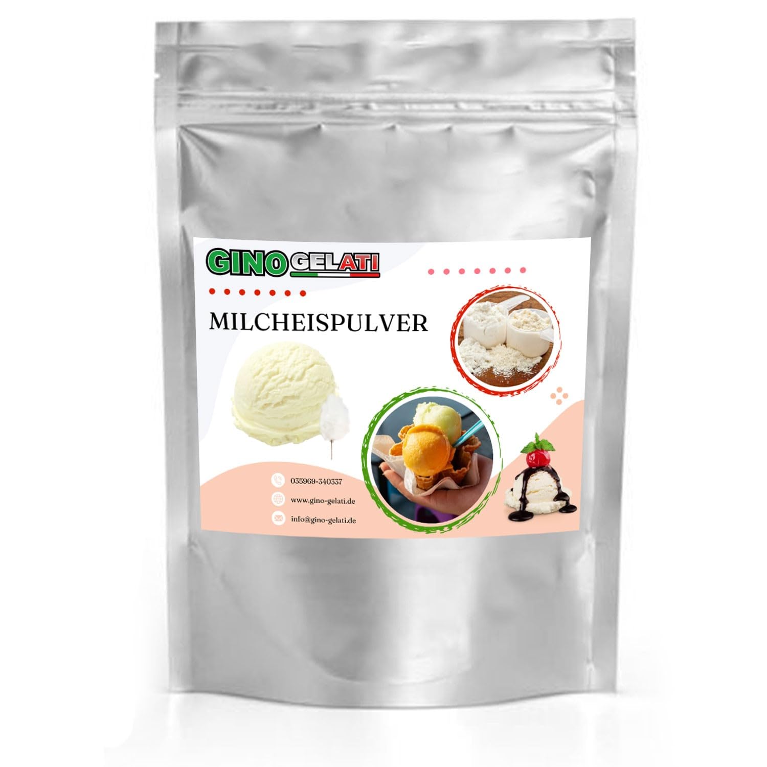 Gino Gelati Milcheis Pulver mit verschiedenen Zuckerwatte- Geschmäckern, schnelle und einfache Zubereitung, Intensiver Geschmack, Herstellung auch ohne Eismaschine (1 Kg, Rosa)