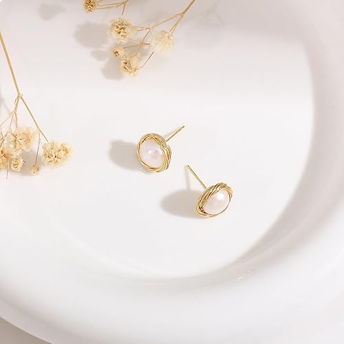 Miniatura 8 de Natural Baroque Freshwater Pearl Earrings for Women, White Round Pearls, Wire Wrap Gold Stud Earrings Jewelry, Handmade Jewelry Gift for Mom Lover