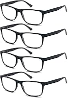 Oversized Large Square Reading Glasses for Men 1.25 Strength 4 Pack - Black Frame, Lightweight Comfy Readers with Spring Hinge