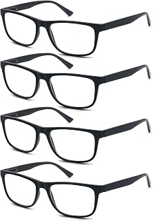 Oversized Large Square Reading Glasses for Men 1.25 Strength 4 Pack - Black Frame, Lightweight Comfy Readers with Spring Hinge