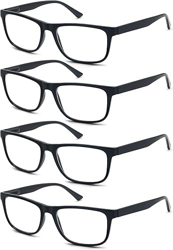 Miniatura 1 de Gafas de lectura 0.50 de gran tamaño, cuadrados, para hombre, color negro, para lectores, paquete de 4, marcos ligeros, ajuste cómodo, bisagra de