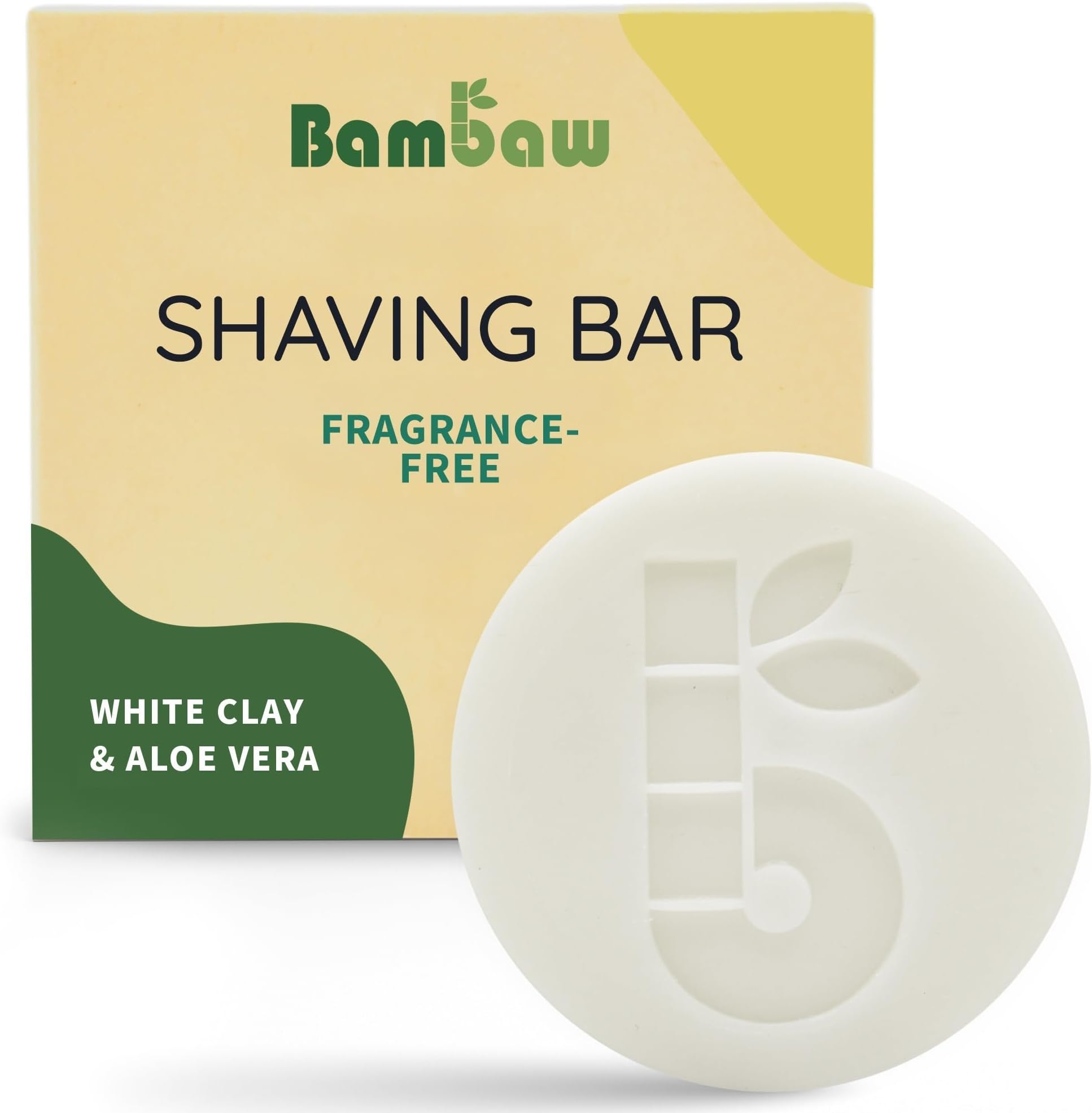 Shaving Bar 80g, Organic White Clay & Aloe Vera Shave Soap Bar for Sensitive Skin, Eco and Vegan Shaving Soap, Fragrance-Free