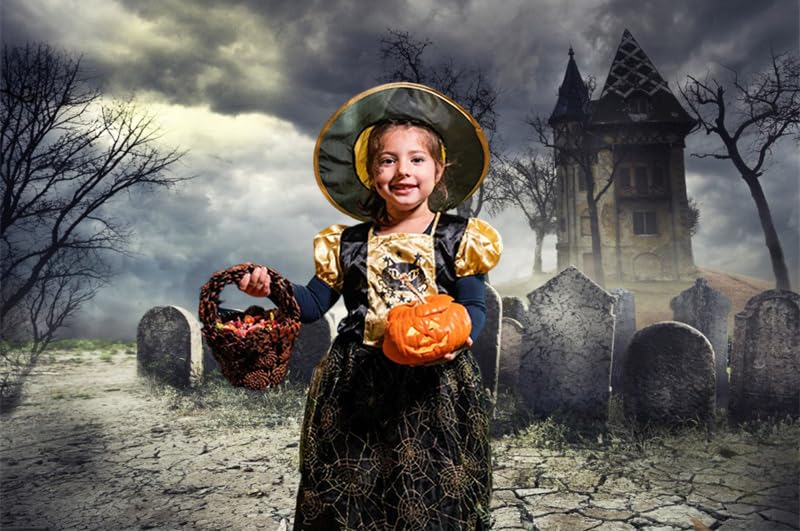 12x10ft Halloween Cemetery Photo Backdrop - Pumpkin Graveyard Scary Background For Parties