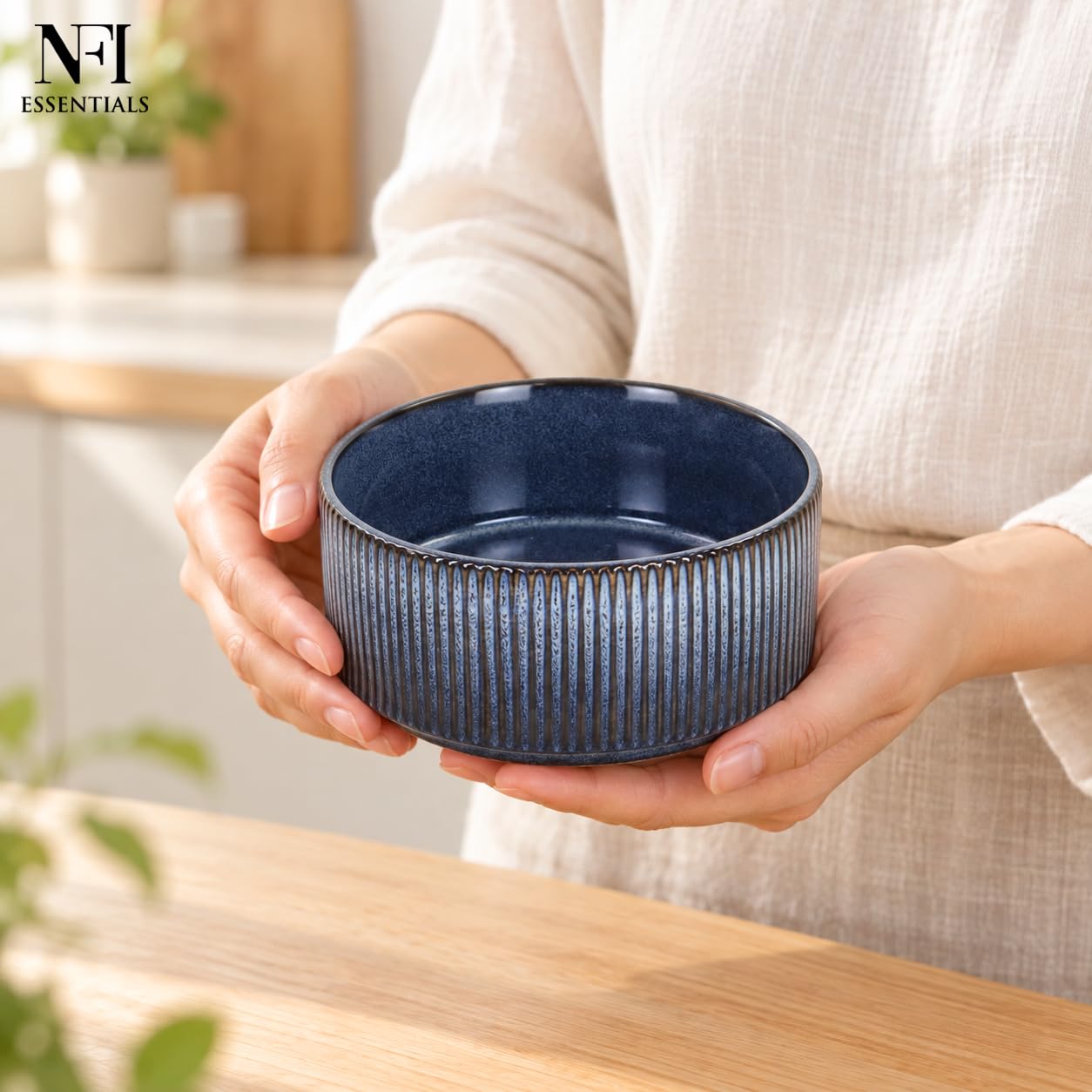 NFI essentials Frontier Ceramic Bowls Perfect for Snack, Side Dishes, Salads Or Desserts Beige Rib-Textured Multipurpose Uses Microwave & Oven Safe Ideal for Gifting & Daily Use — Amazon image 5