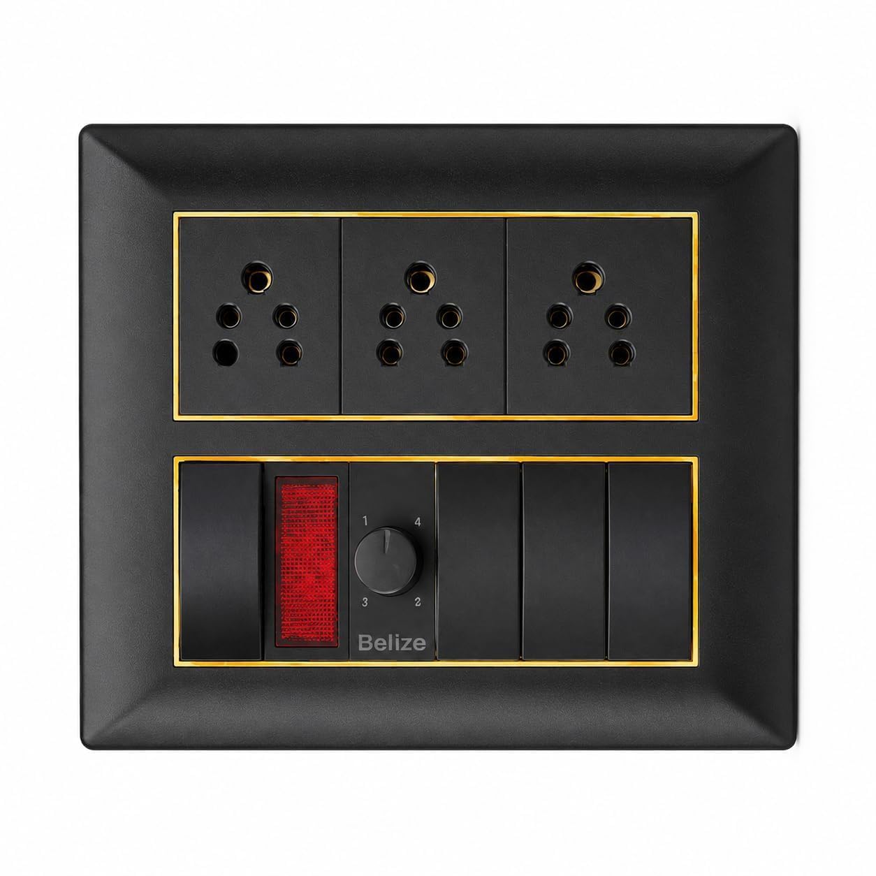 12M Modular Switch Board Plate with 3 Universal Sockets, 6 Switches, Fan Regulator & Power Indicator, Premium Black Gold Finish, Heavy Duty Electrical Switch Panel (Set- 10)-image-21