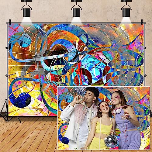 Aoihrraan 3,5x2,5m Disco Backdrop Abstract Art Musical Note Hip-Hop Colorful Graffiti Style Photography Background Let'S Glow Party Dance Piano Music Friend Kids Adults Portrait Photo Studio Props
