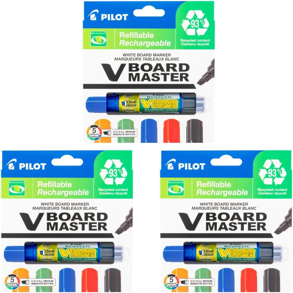 Pilot V Board Master Assorted Colors 5-Pack Pouch Bundle (15 Total Markers)