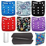 LilBit Baby 6pcs Pack Washable Adjustable One Size Cloth Diapers With 6 PCS Five Layers Bamboo Charcoal Inserts YMXTZZH14