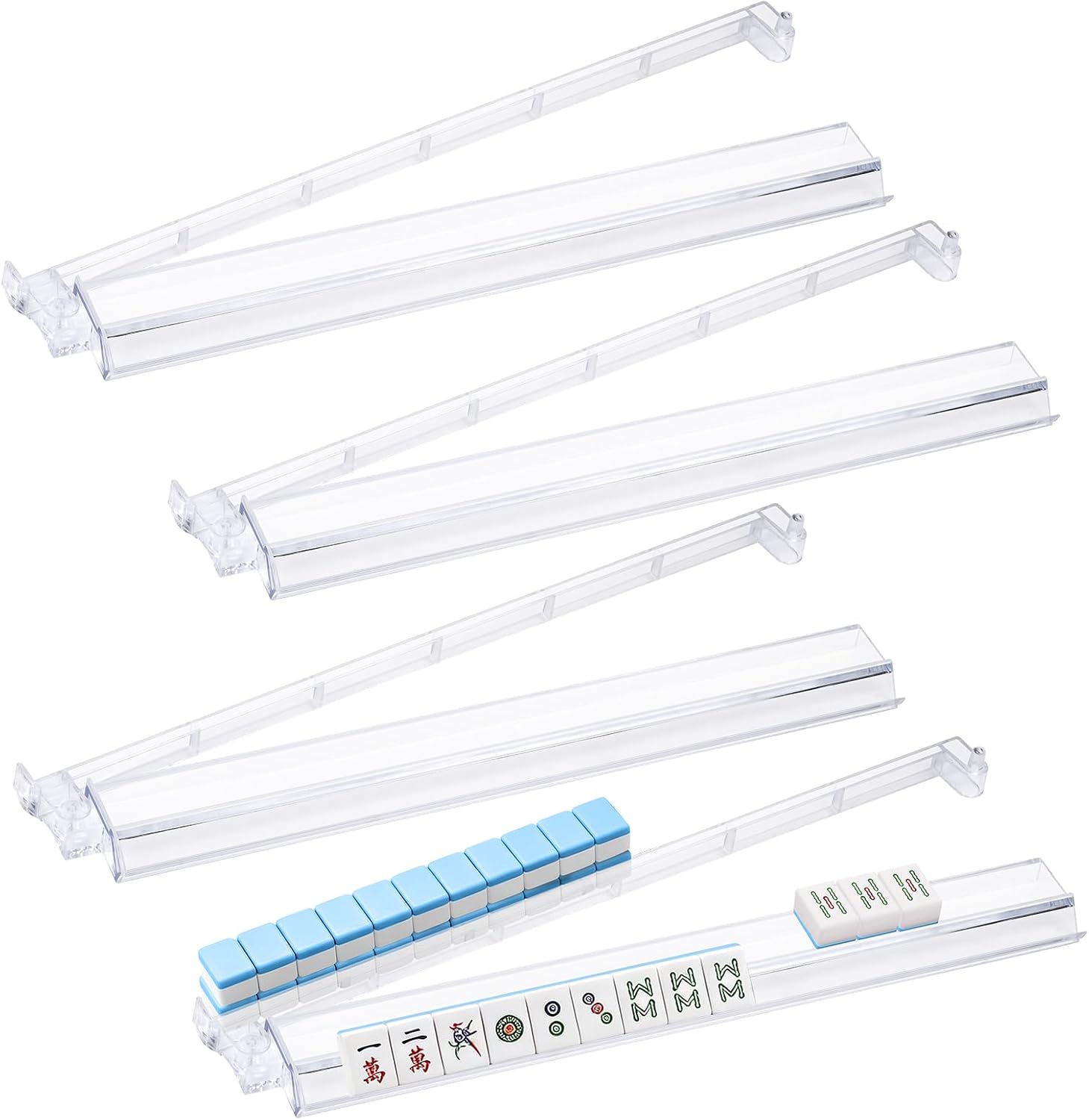 2-in-1 Mahjong Racks with Pushers 4-Pack, Non-Slip Acrylic Mahjong Racks | Non-Slip Mahjong Racks with Pushers, Clear Acrylic, Perfect Mahjong Gifts for Women, Ready to Use
