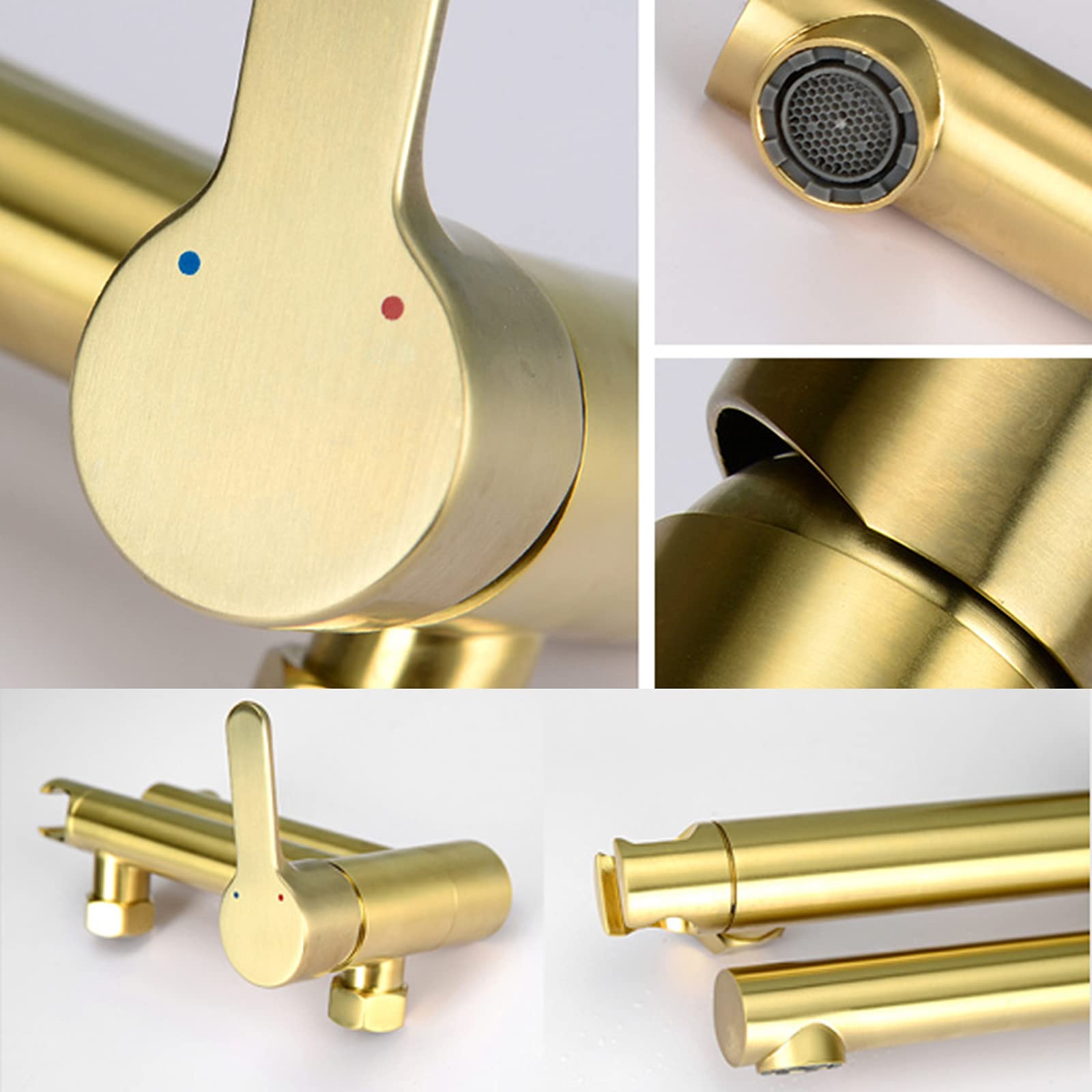 Copper Bathtub Faucet, Can Swing Hot and Cold Water Mixer Tap, Wall-Mounted Single Handle Bathroom Shower Faucet Set, Brushed Gold