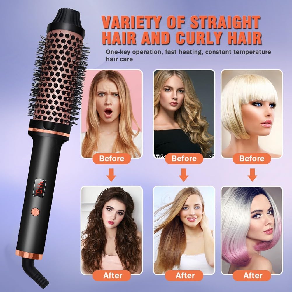 Bloepum 3 in 1 Ionic Hair Curler Straightener Heated Hair Styling Brush Portable Anti-Scald Thermal Brush US Plug
