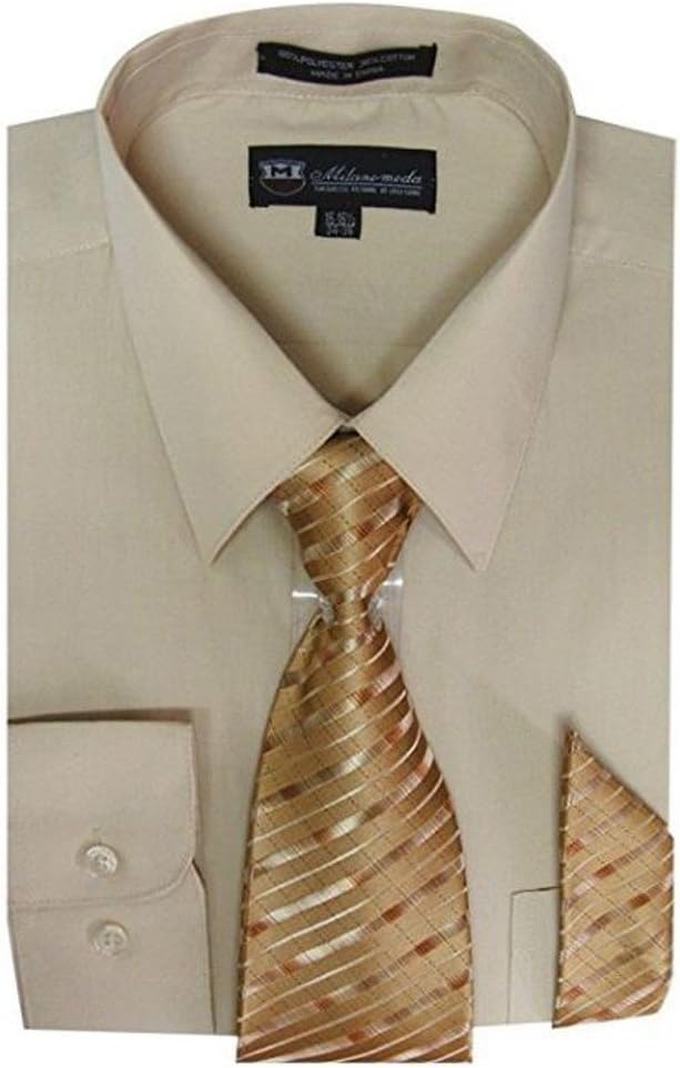 Men's Long Sleeve Dress Shirt with Matching Tie and Handkerchief SG21A