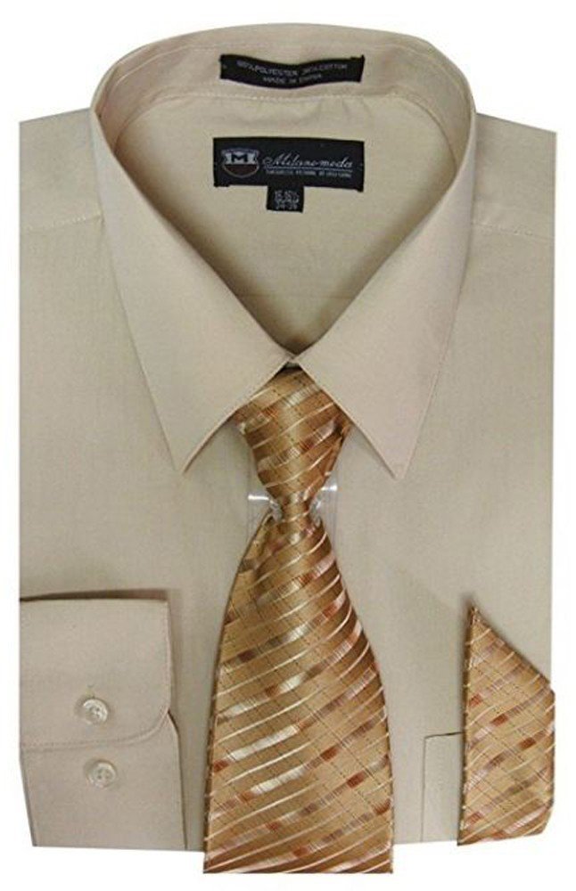 Milano Moda Men's Long Sleeve Dress Shirt with Matching Tie and Handkerchief SG21A