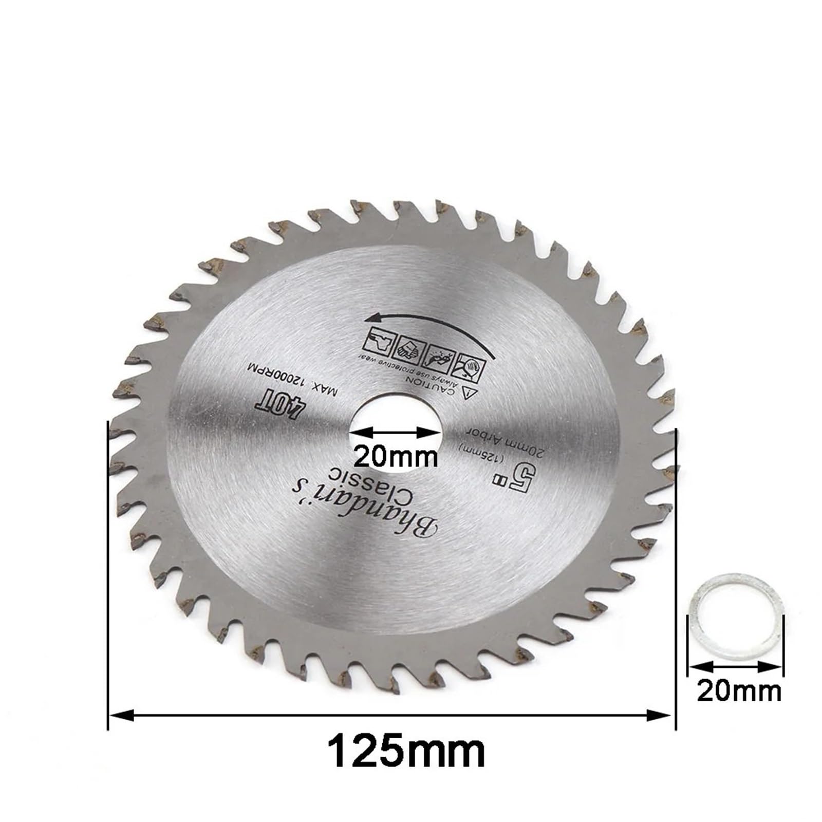 Hoja de sierra circular de 125 mm, disco de corte de madera con punta de carburo, amoladora angular y decoración, corte general de madera, 40T, 1 unidad