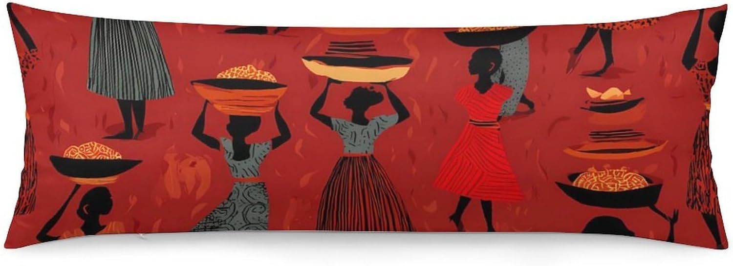 African Women Body Pillow Cover Long Cushion 18.9x53.1 Inch | pillowcase,bed decor,farmhouse,sofa