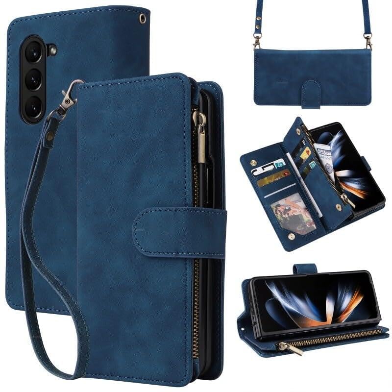 Housse cuir Galaxy Z Fold 7 bleu haut de gamme style clapet et rabat magnétique