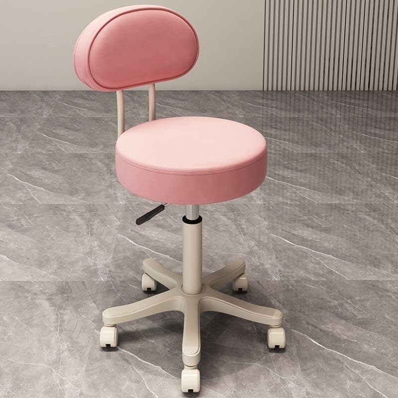 Tabouret à barre tournante réglable en cuir rose et cadre métal de qualité supérieure