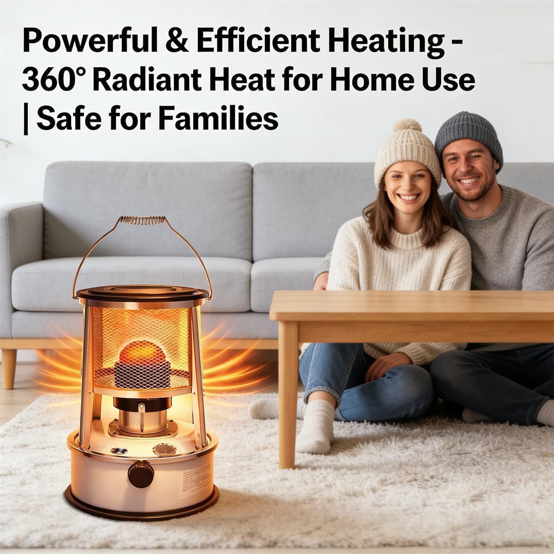 Kerosene Heaters for Indoor Use, 2-in-1 Portable Kerosene Heater & Stove, 9000 BTU Non-Electric Radiant Heater for Large Rooms up to 300 sq ft, 18–21h Runtime for Camping, Garage, Emergency (Black) — view 3