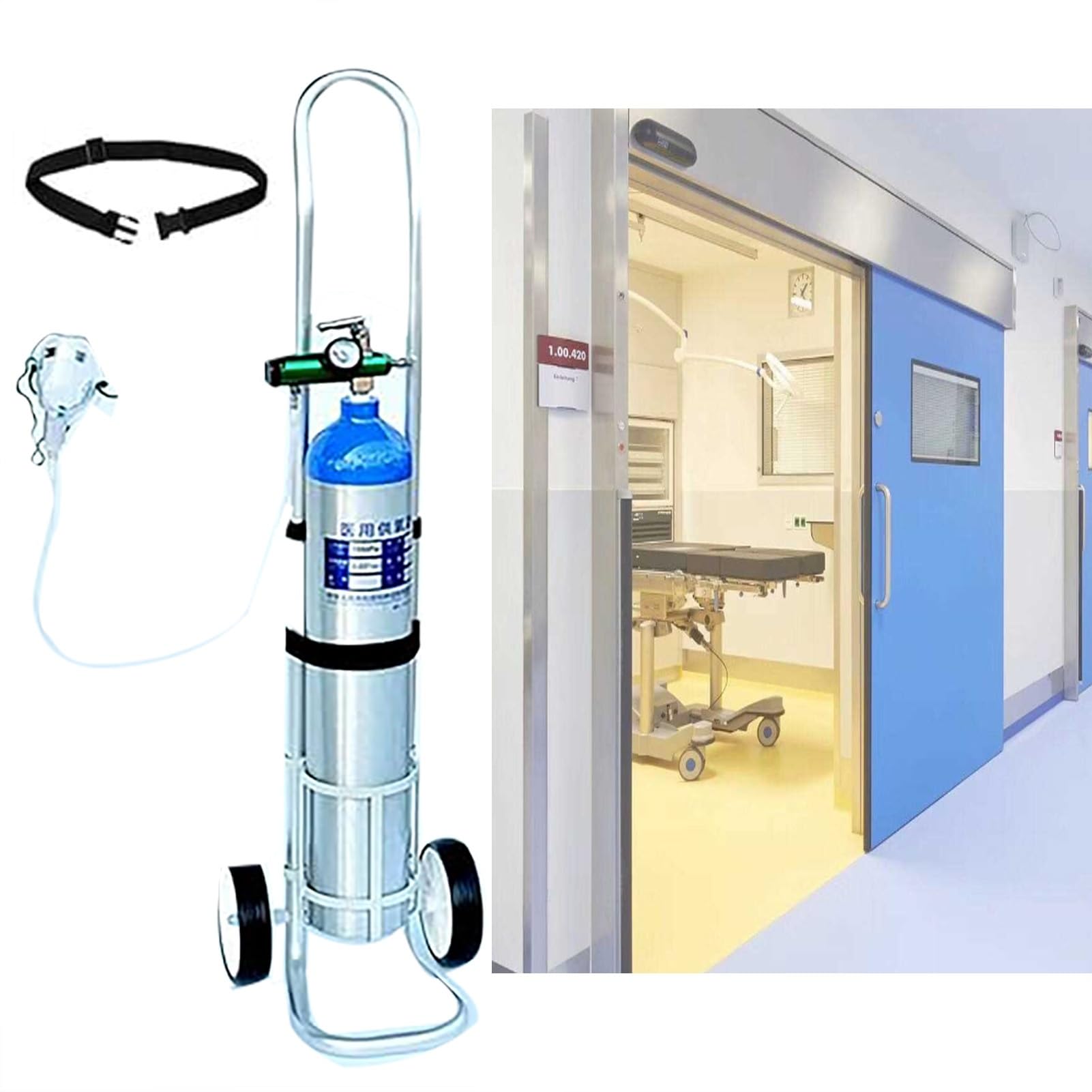 GTHTUHFD Lightweight Oxygen Cylinder Cart With Safety Belt - Adjustable Height Metal Transporter Rack For Gas Storage, Fits 16.8Cm,Diameter 15.8cm(6 1/4