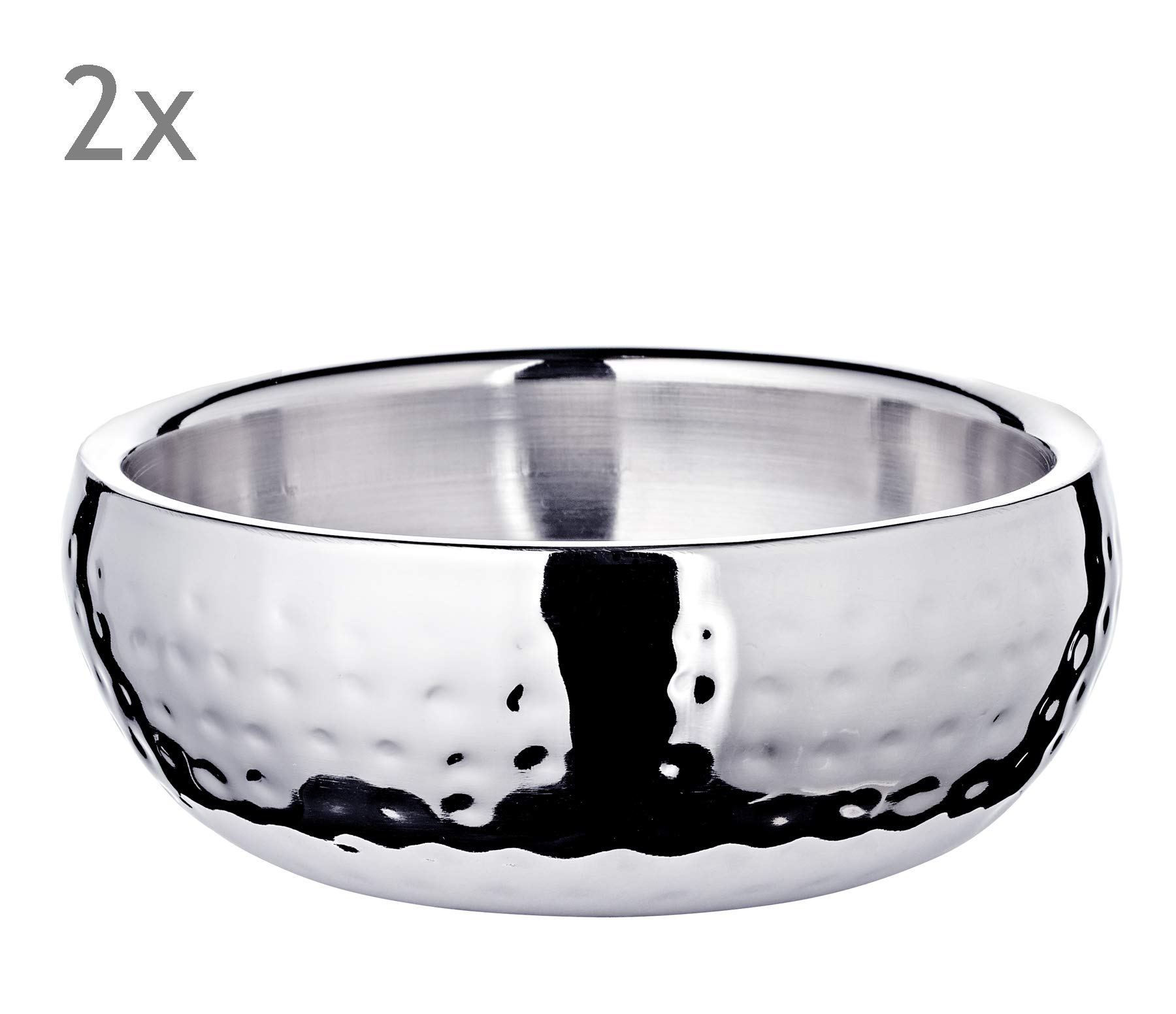 Edzard Bowl [Pluto], Set of 2, made of Stainless Steel, Hammered Finish, Diameter 4.7 in