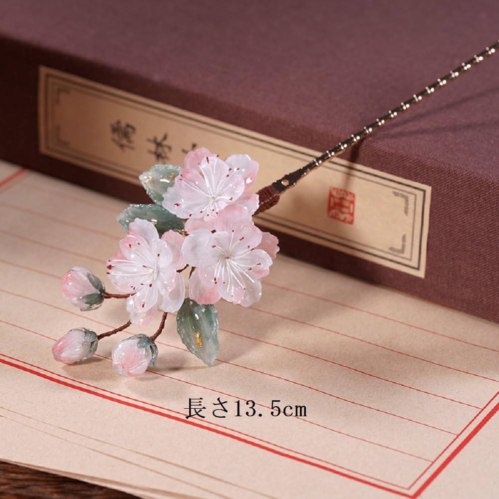 【Silk Hana】No.52  ピンク 桃の花 かんざし Amazon.co.jp: misakinoya美しい 桃の花 かんざし 一本差し 淡い