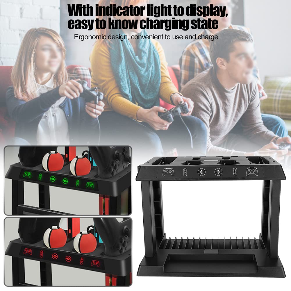 Wakects Base di Ricarica per Gamepad, Supporto per Carte da Gioco Multifunzione in ABS, Ingresso 5 V 3 A con Indicatore Luminoso, Carica Controller e Memorizza Schede Console per Utenti