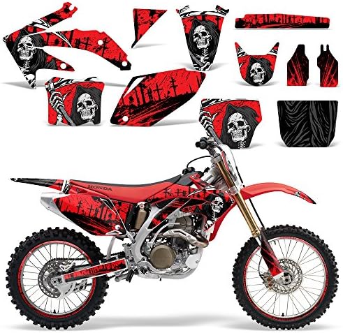 Wholesale Decals MX Dirt Bike Graphics kit Sticker Decal Compatible with Honda CRF450R 2005-2008 - Reaper V2 Red