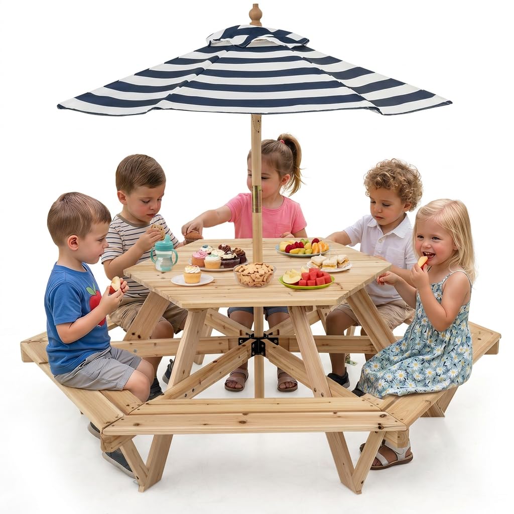 Maxmass 6 Seat Kids Picnic Bench Set with Removable Adjustable Umbrella