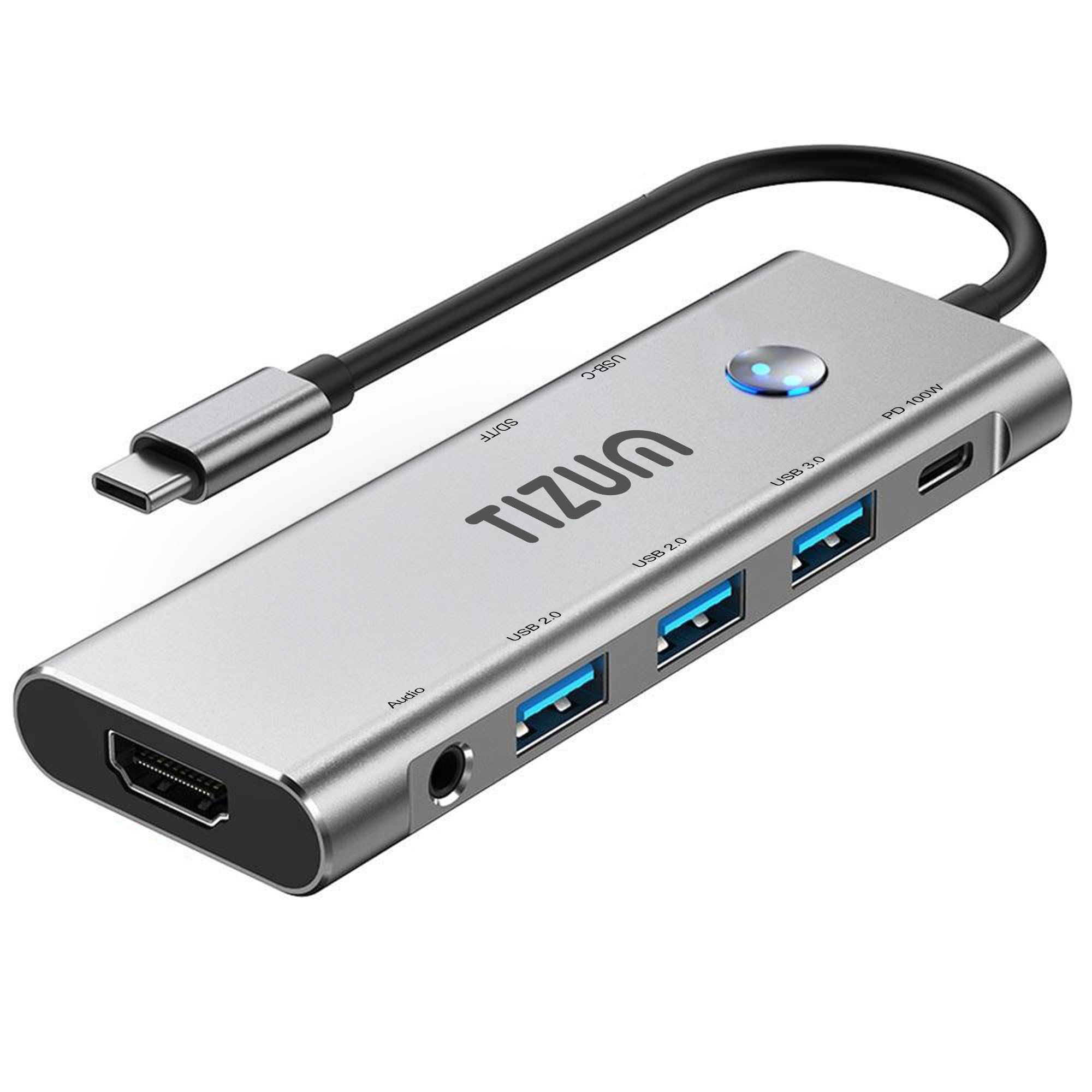 Tizum 9-in-1 USB C HUB with 4K HDMI, On/Off Button, 100W PD Charging, USB C, USB 3.0 5Gbps, 2x USB 2.0, SD/TF Card Reader, 3.5mm Audio| Type C Multiport Adapter for MacBook Laptop, Tablet, Plug & Play-image-46