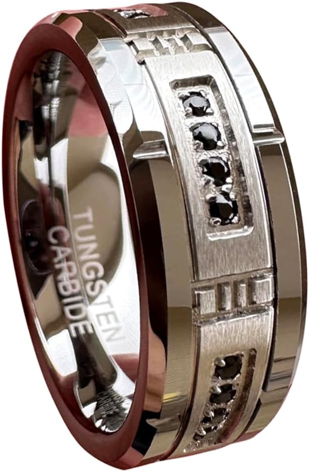 8mm Tungsten Rings for Couple Men Women Cubic Zirconia Cz Stone All Around Eternity Anniversary Engagement Wedding Bands Fashion Jewelry Matte Polished Comfort Fit