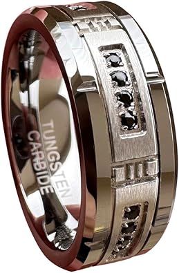 TUTISS 8mm Tungsten Rings for Couple Men Women Cubic Zirconia Cz Stone All Around Eternity Anniversary Engagement Wedding Bands Fashion Jewelry Matte Polished Comfort Fit
