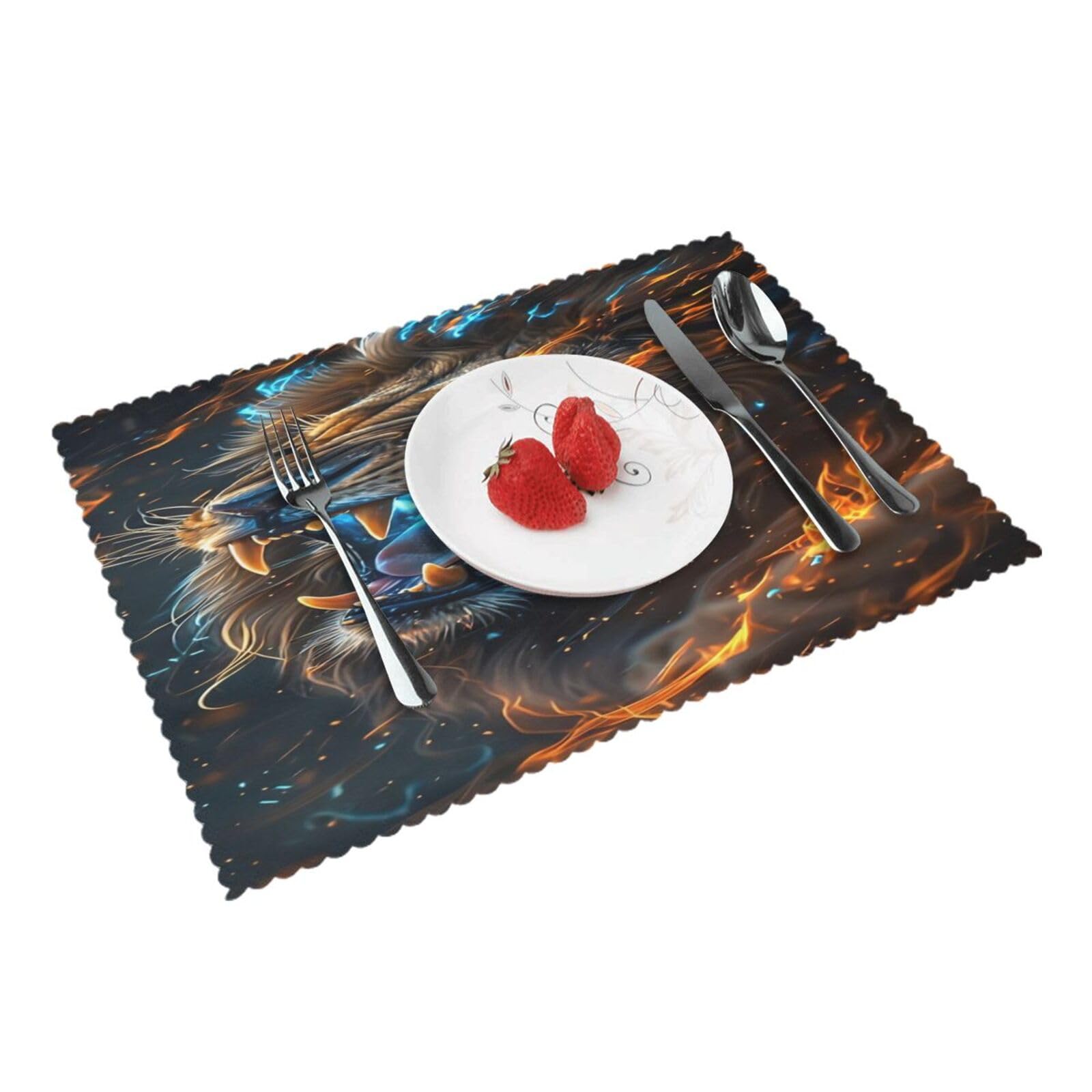 Fiery Lion Roar Pattern (1) Placemats Set of 4 Print Table Mats Place Mats Table Decor for Kitchen Dining 12X18 in