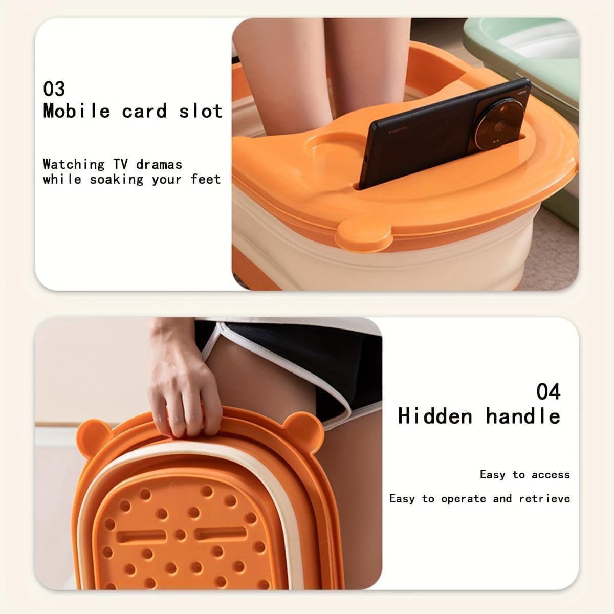 VIZARO Collapsible Foot Spa Tub With Acupressure Massage Points | Foldable Pedicure Bath Basin for Feet Soaking | Portable Foot Bucket for Stress Relaxion & Home Use 3