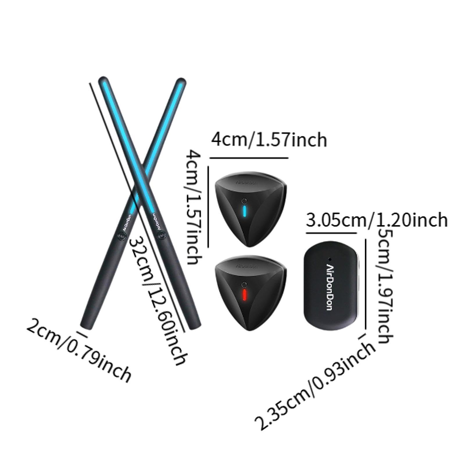 2 Stück Elektronische Drumsticks Air Drumsticks Rhythmus Schlagzeug Tragbar Aus PP Material mit Pedalen für Musikliebhaber Anfänger Erwachsene Kinder, Konverter 2 Pedale