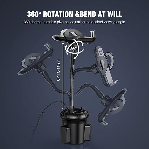 Miniatura 4 de Cargador de coche USB de 4 puertos con soporte para tazas, cargador rápido para automóvil con múltiples puertos, soporte de teléfono para automóvil