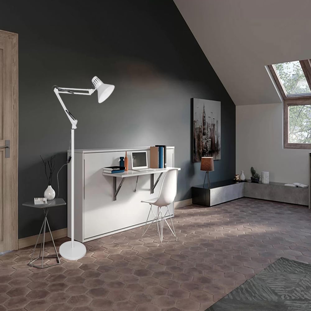 Lampada a piantana da terra con braccio orientabile luce da lettura in metallo per salotto D15 (Bianco) P13