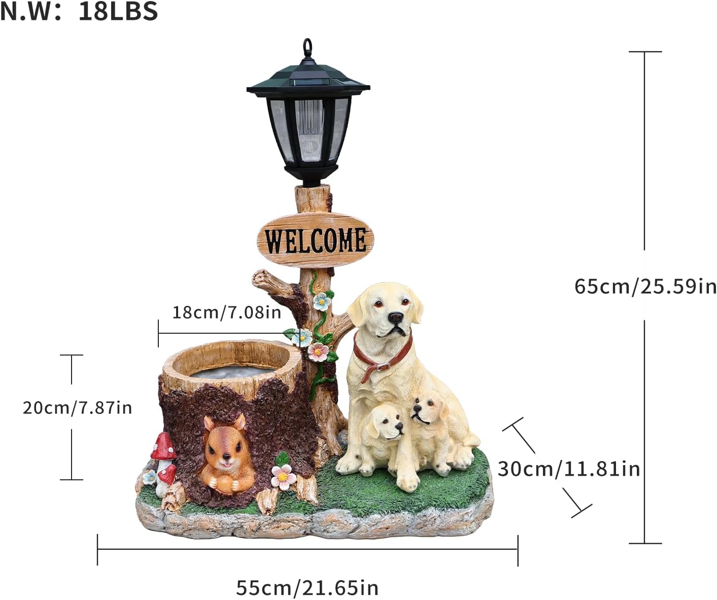 Solar Outdoor Floor Lamp with Animal Planter Base, Resin Garden Light with Welcome Sign and Built-In Flower Pot, Decorative Standing Lamp for Patio Porch Lawn Yard Walkway Entryway Decor (L)