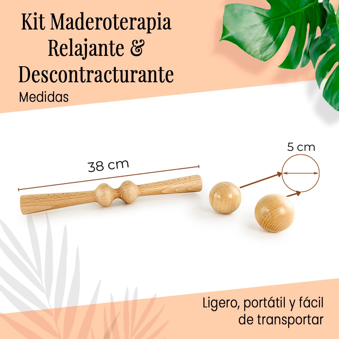 Kit Maderoterapia Relajante y Descontracturante | Maderoterapia | Ideal para masajes | Fabricados en Madera de Pino y Loto Natural I Diseñado por Maderoterapia Estética España