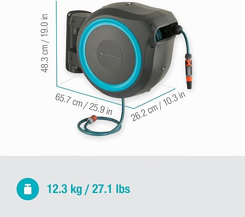 Gardena Wall-Mounted Hose Box Rollup L (Turquoise) 30 m: Versatile Watering System for Large Gardens, Swivel Hose Box, Including 30 m Gardena Hose and mounting kit (18625-20) - 2