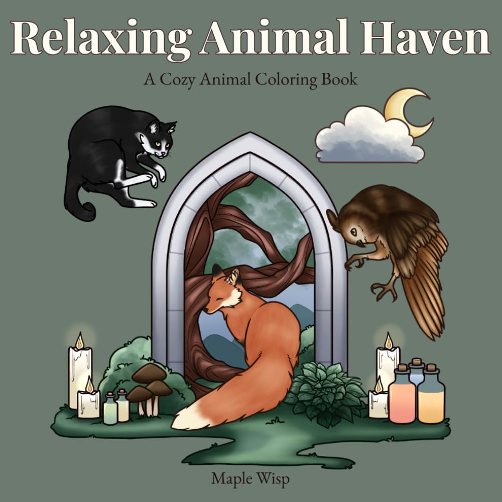 Relaxing Animal Haven: A Cozy Coloring Book of Mixed Animals with Gentle Magical Elements