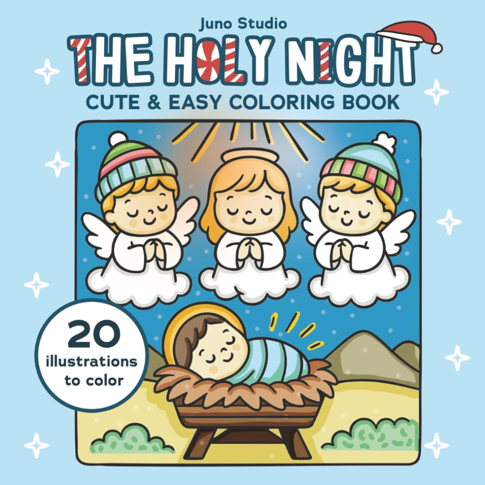 The Holy Night cute and easy coloring book: christmas for kids nativity jesus birth bible christian sunday school advent religious