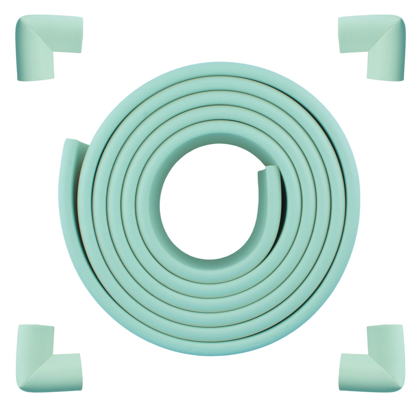 INCREWAY Baby Proofing Set, 6.5ft W-Shaped Edge Guard & 4 Corner Pads, Light Blue Foam Safety Bumpers for Furniture and Table Edge Protection