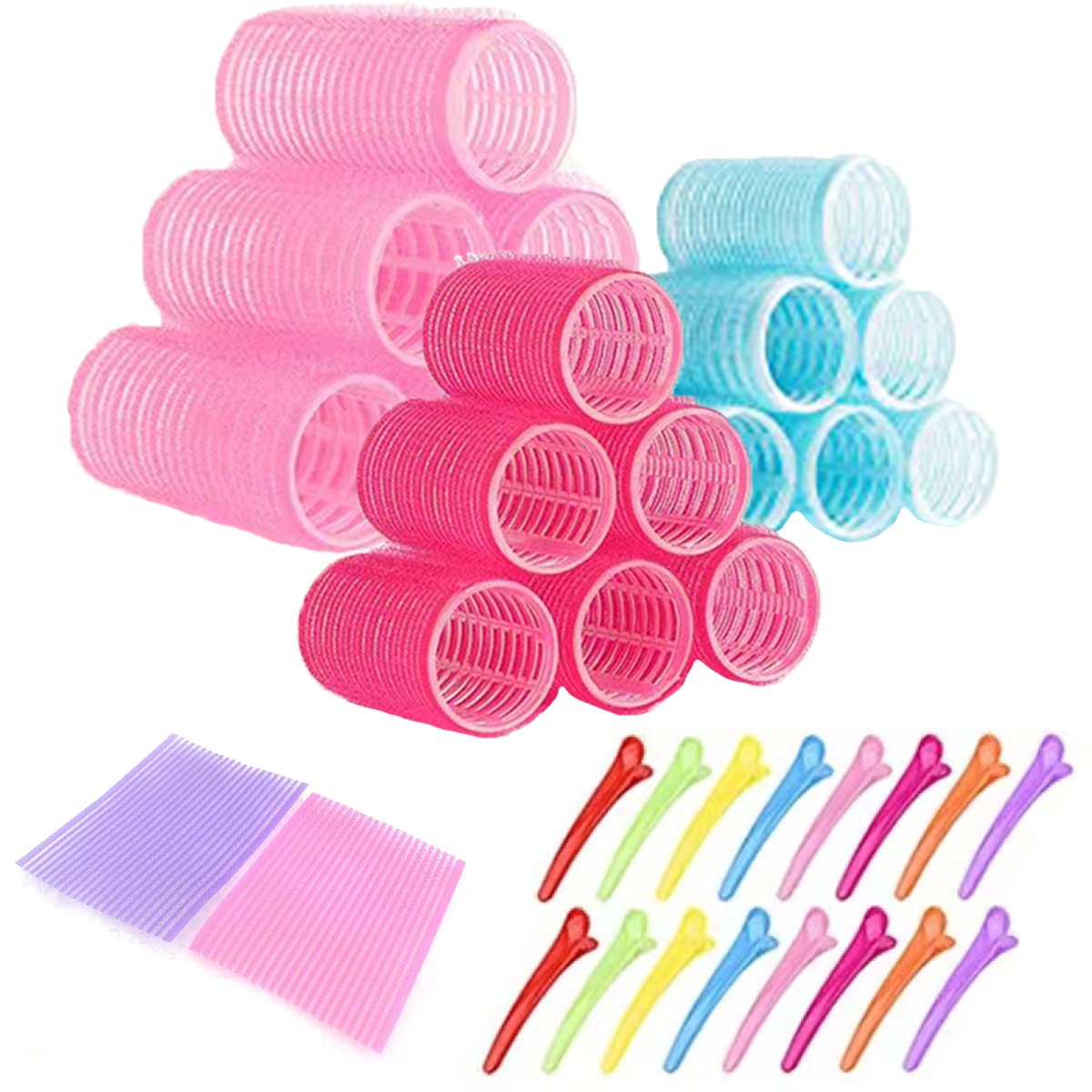Hair Rollers, 18-Pack with Clips, Large Curling Iron Set, Self Gripping Rollers for Long Hair, Heatless Curling Iron