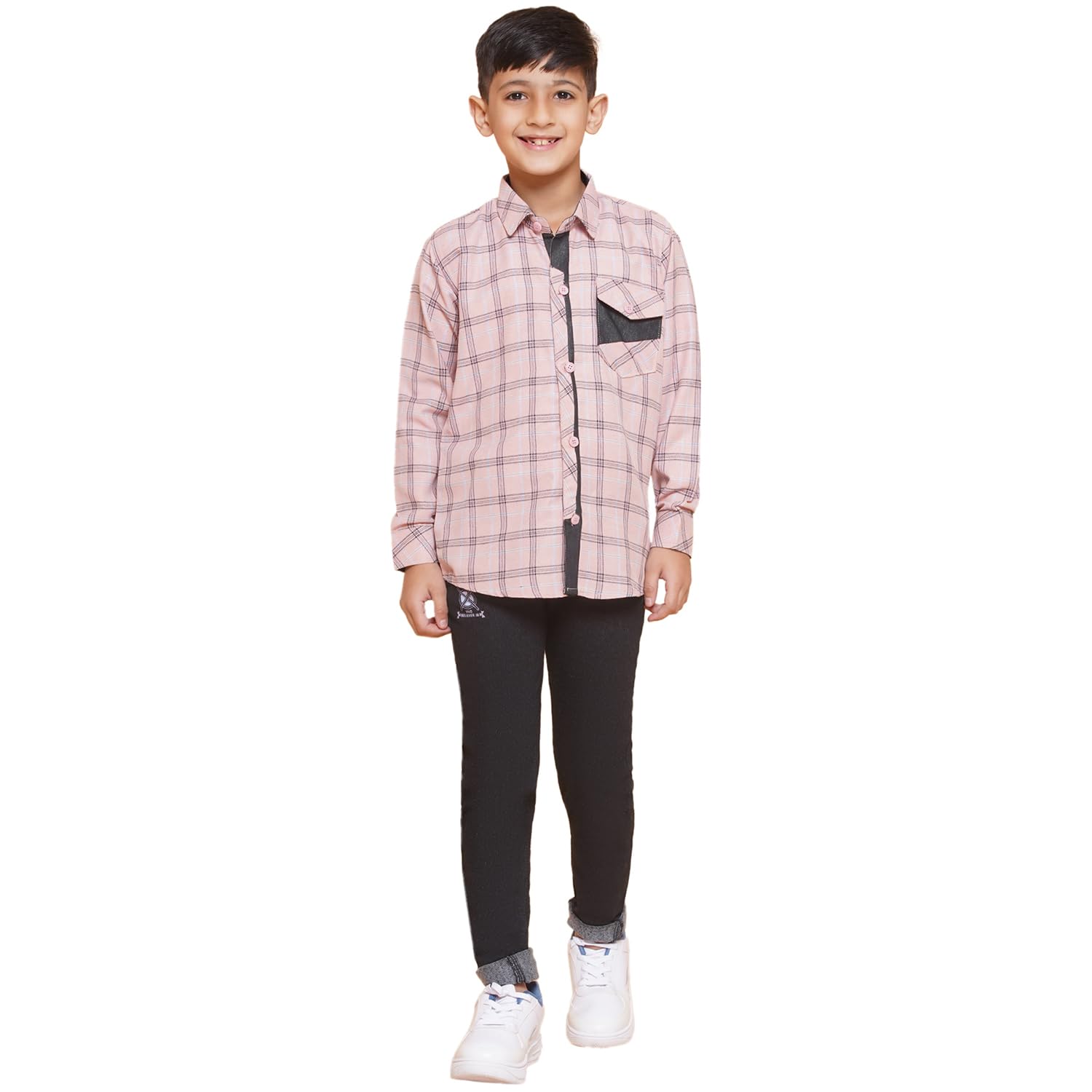 AJ DEZINES Kids Casual Wear Regular Fit Checkered Cotton Shirt and Denim Jeans Clothing Set For Boys