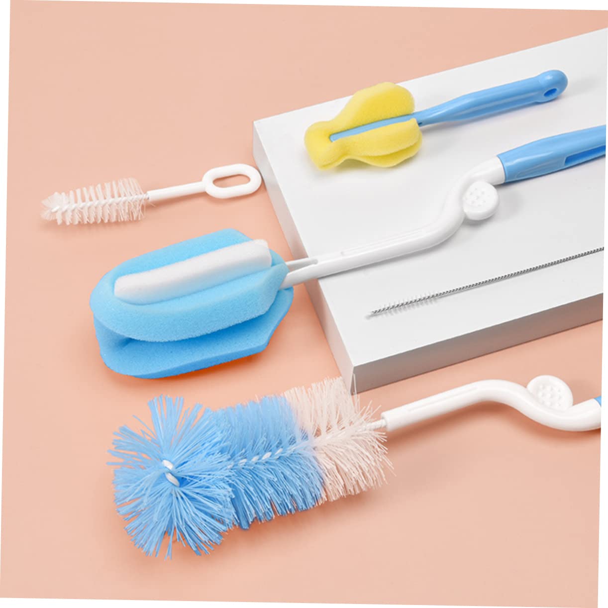 Juego de 5 cepillos para botellas de agua, cepillo de limpieza de silicona flexible, limpiador de tazas y botellas con nailon y acero inoxidable para una fácil limpieza de plexiglás y otras