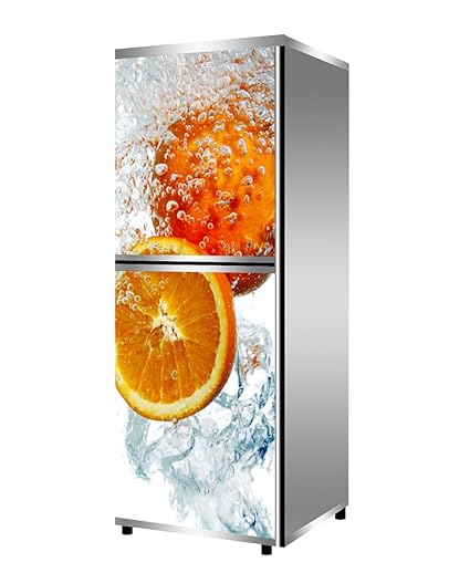 RK Digital Mart Double Door Fridge Stickers, Refrigerator Stickers, Orange Pattern Stickers, with Self-Adhesive Stickers Easy to Apply (Size 160cm X 61cm)